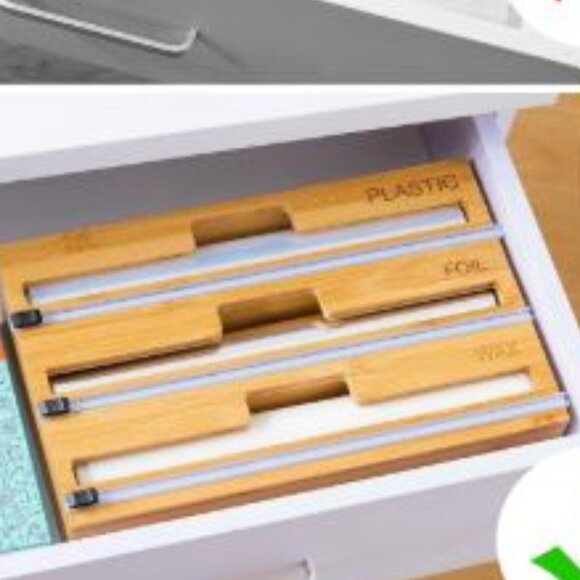 Bamboo Kitchen Organizer 3 In 1, Wrap, Foil and Ziplock bag Organizer - Picture 1 of 6